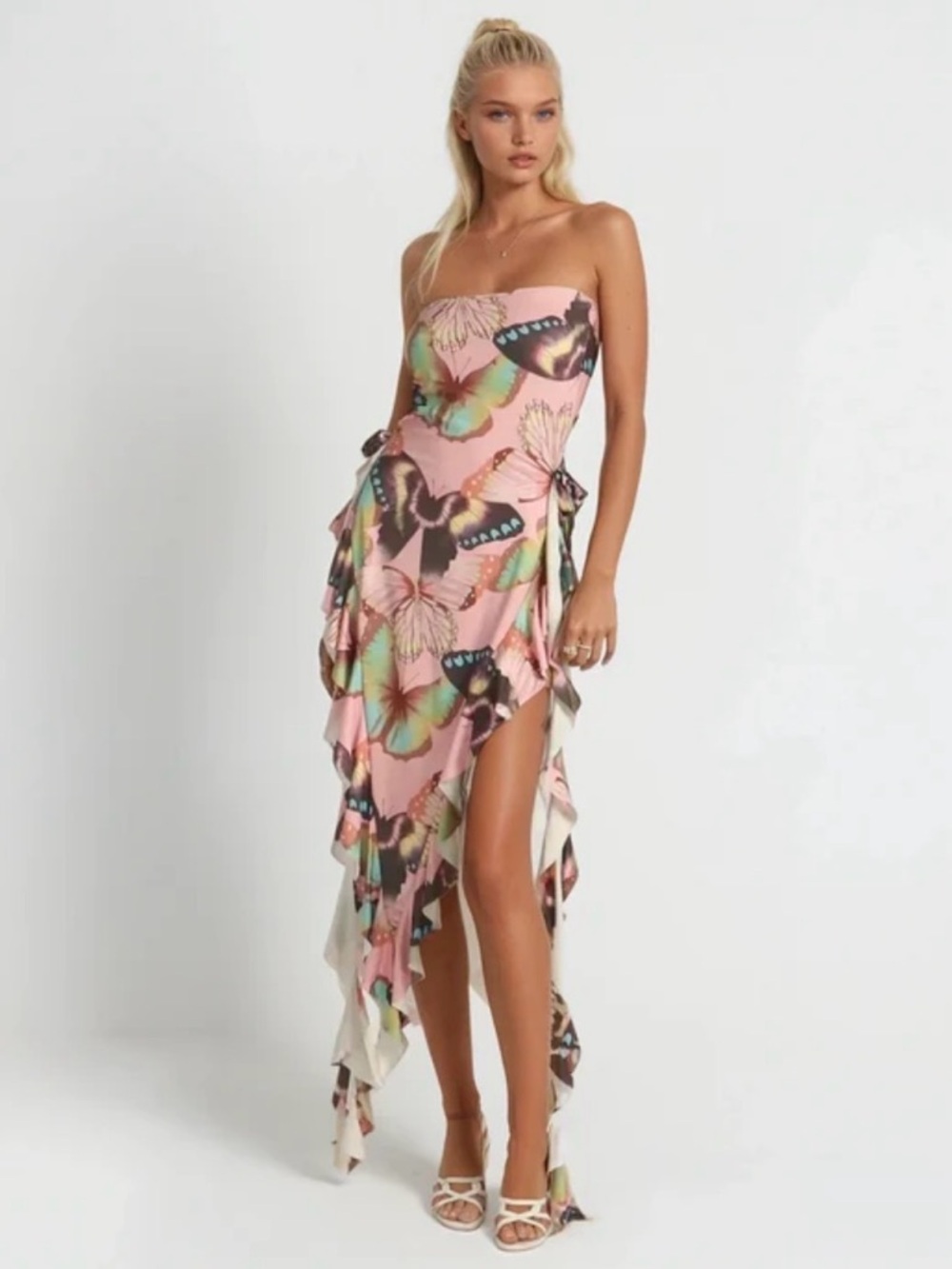 Fashion Nova Feeling Butterflies Mesh Nylon Strapless Butterfly Dress